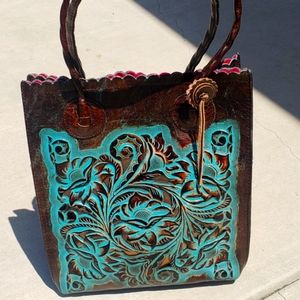 Patricia Nash Tooled Leather Turquois Handbag